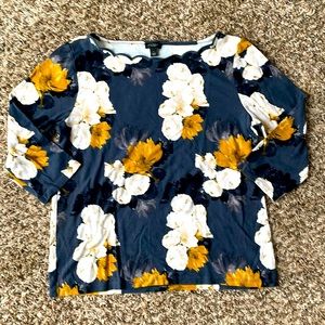 Ann Taylor Factory Floral Blouse scallop neck large